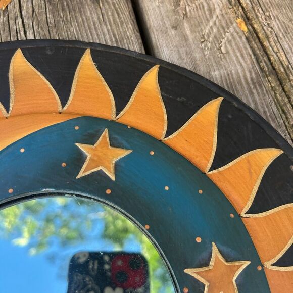 Vintage Handcrafted Sun and Moon Celestial Wall Mirror 13" - Picture 2 of 16